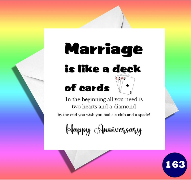 Marriage is like a deck of cards. funny anniversary card personalised. LOL