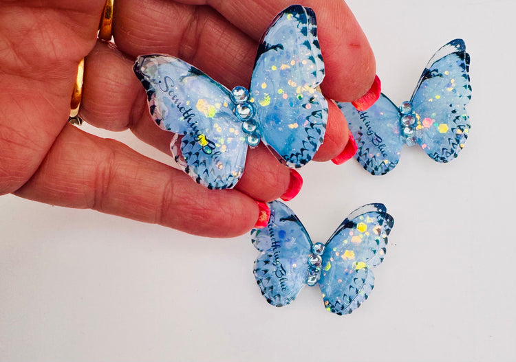 Something Blue, Resin Bridal Butterfly clips, hair accessory, wedding garter butterfly