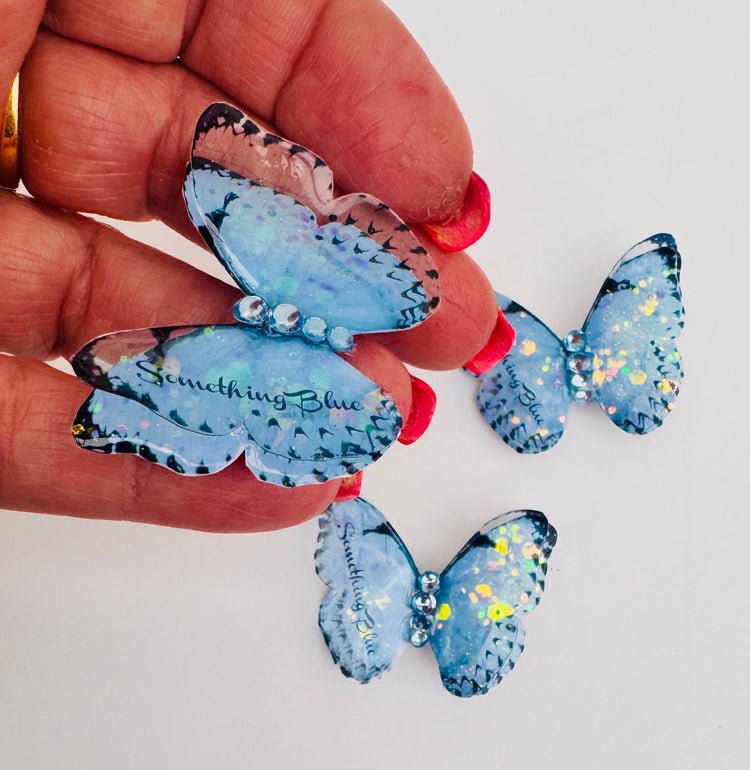 Something Blue, Resin Bridal Butterfly clips, hair accessory, wedding garter butterfly