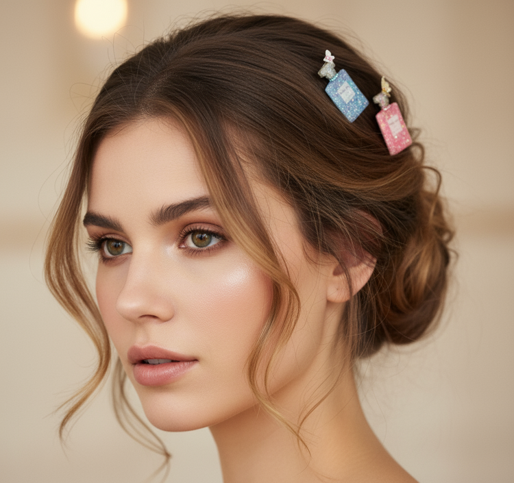 glittery perfume bottle hair clips