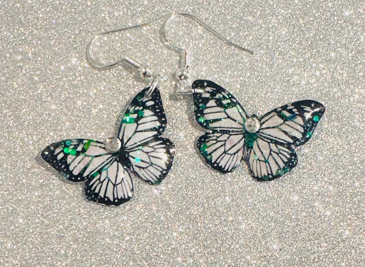 Black and white butterfly earrings