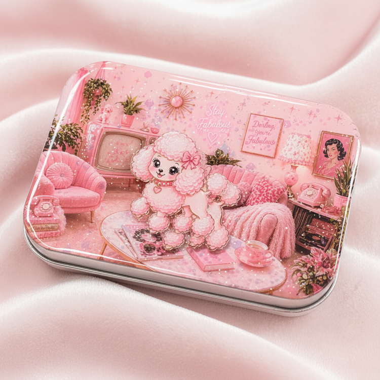 Pink poodle small tin with magnet by Flutterframes