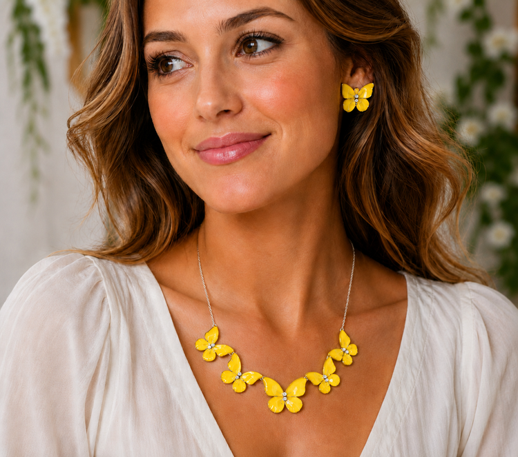 Butterfly handmade jewellery. Necklace and large stud earrings. Completely unique statement pieces