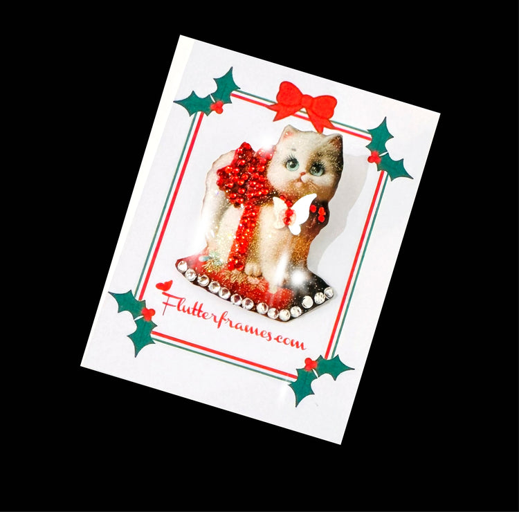 Christmas cat illustration retro brooch