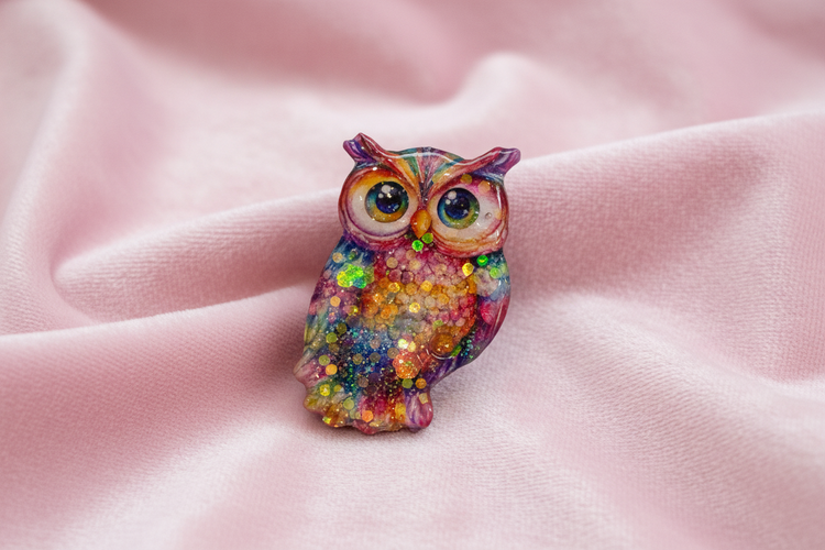 Colorful owl-shaped enamel pin