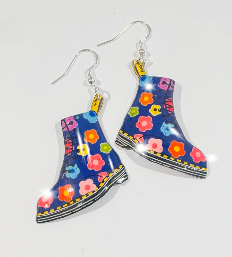 Dr Marten handmade earrings navy daises