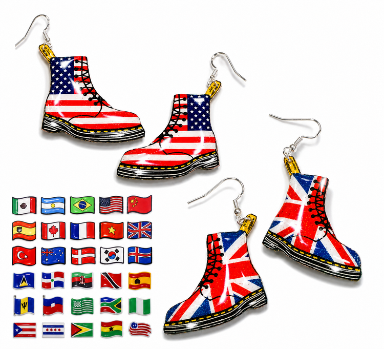 Dr Marten Boots-shaped earrings with American and British flag