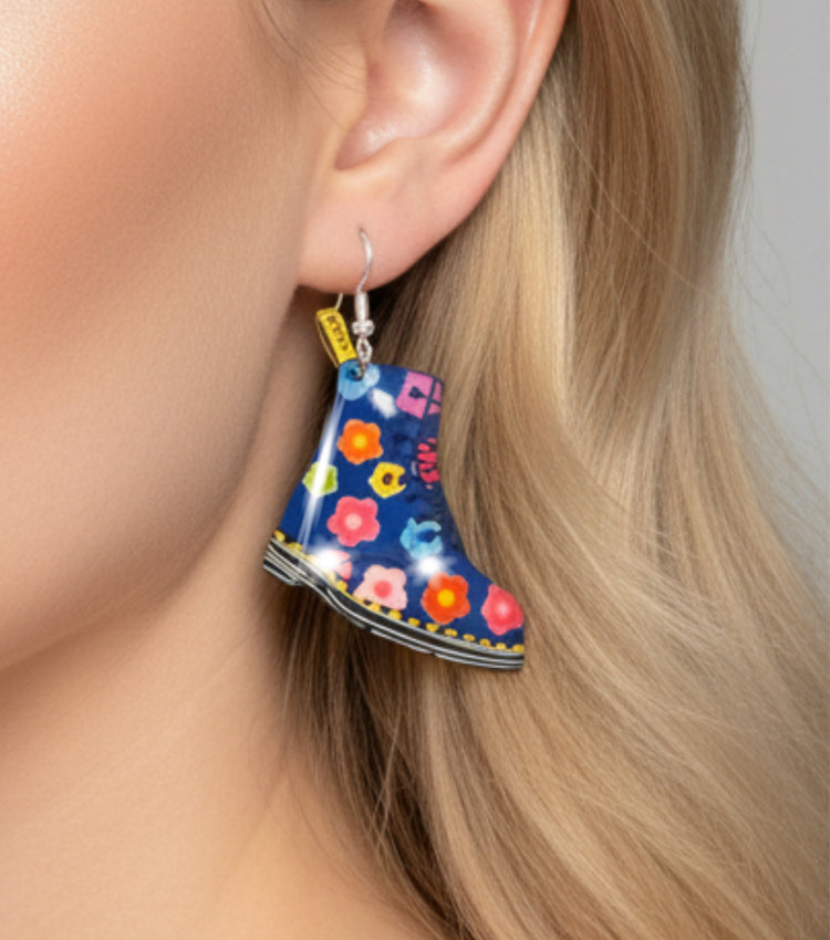 Dr Marten boots dangle earrings navy floral