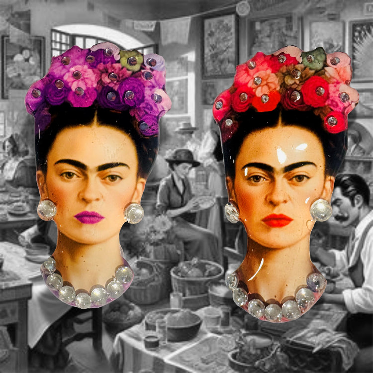 Frida Kahlo Brooch, handmade, Mexican art inspired, unique, made from recycled tin cans