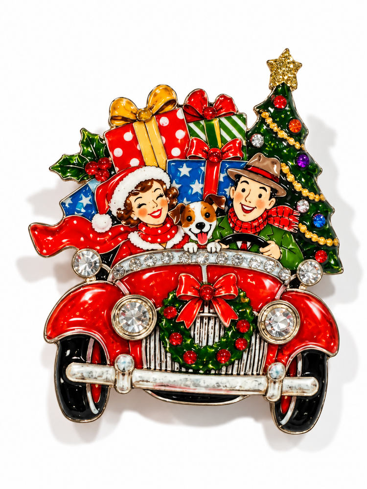 Retro Christmas funny Car brooch