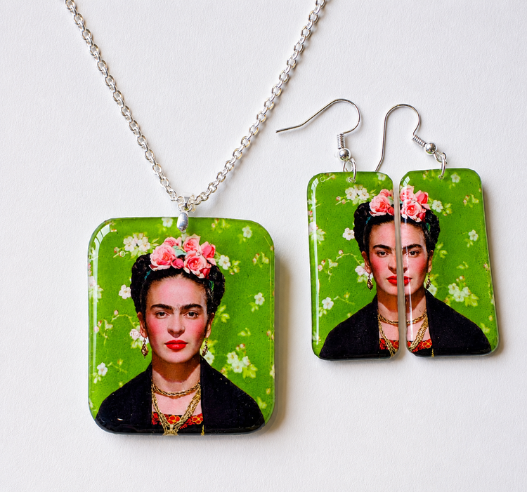 Frida Kahlo-themed jewelry set handmade