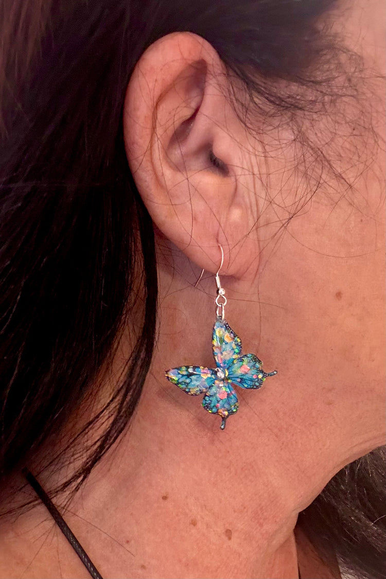 Turquoise butterfly drop earrings, handmade