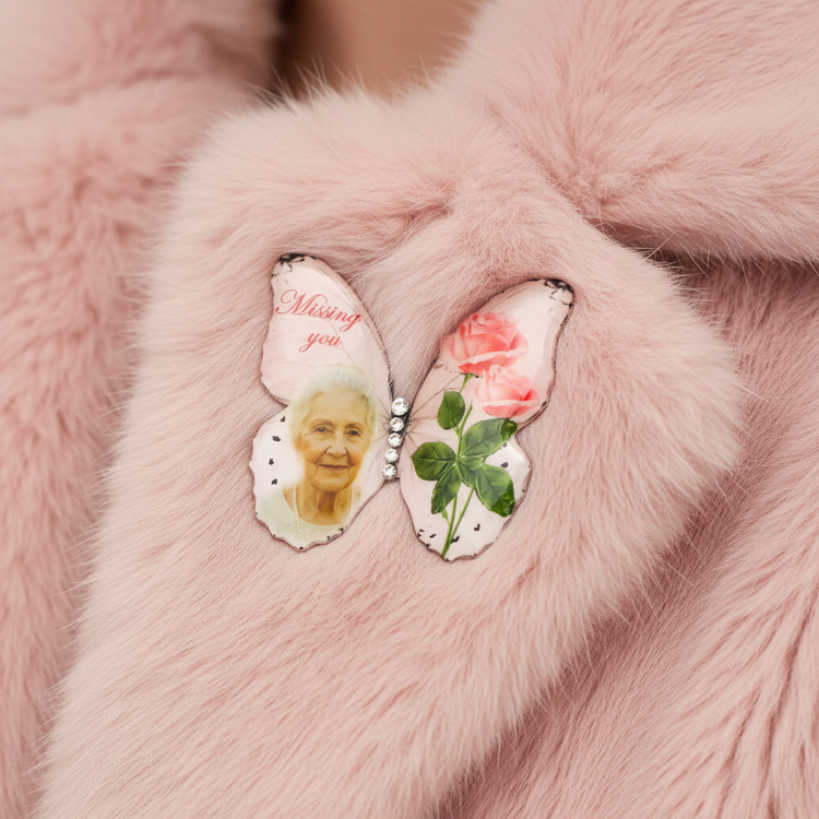 memorial photo personalised butterfly brooch
