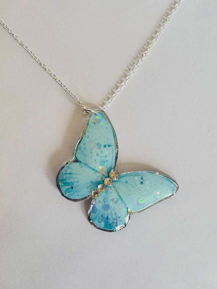 Blue and silver handmade butterfly pendant