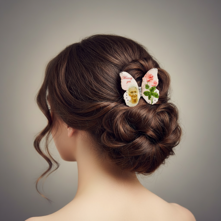 Funeral, memorial photo personalised butterfly hairclip