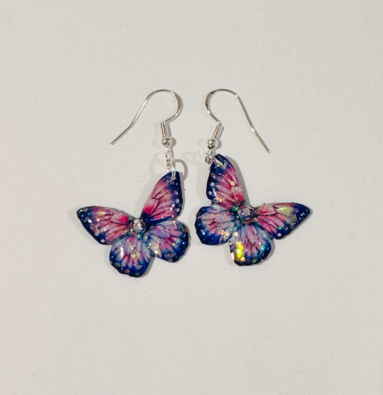 Lilac butterfly dangle earrings, handmade