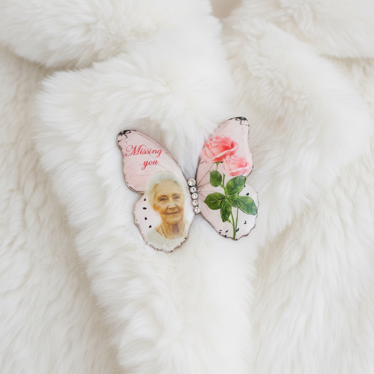 memorial photo personalised butterfly brooch handmade