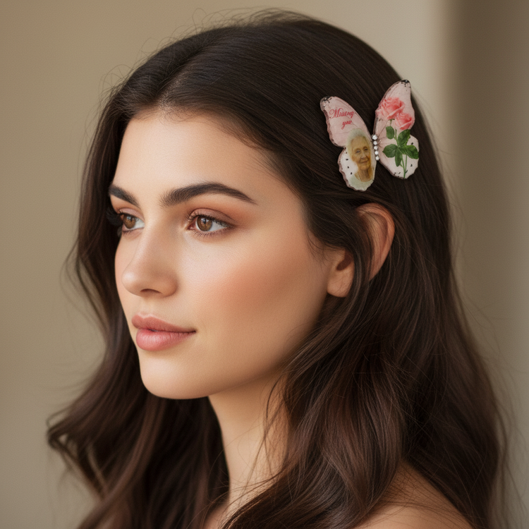 Floral photo custom butterfly hairclip