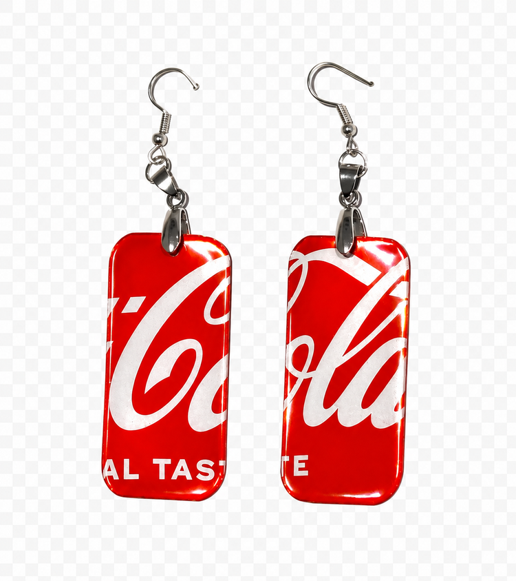 Coca-Cola Earrings, Recycled Coke Can Earrings, Tin Anniversary Gift, Quirky Statement Jewellery, Handmade Tin Can Earrings