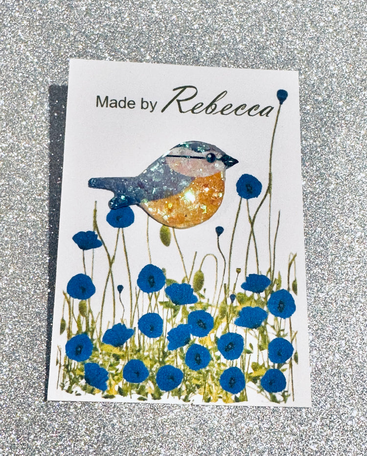 handmade recycled Bluetit enamel pin