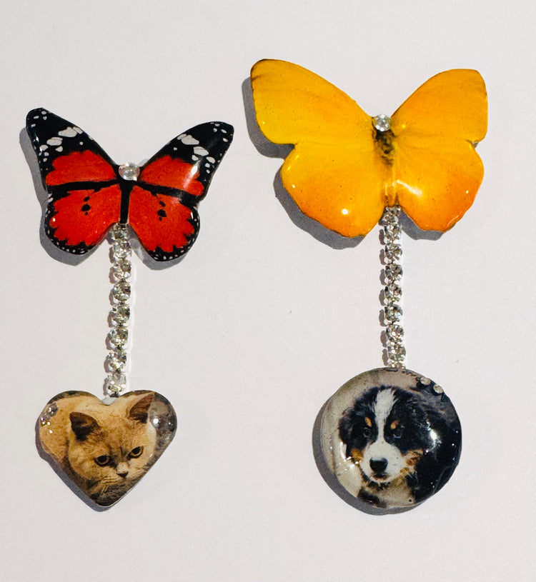 Butterfly pet, dog, cat, hamster Pins.Unique dangle pin. Personalised Memorial Brooches