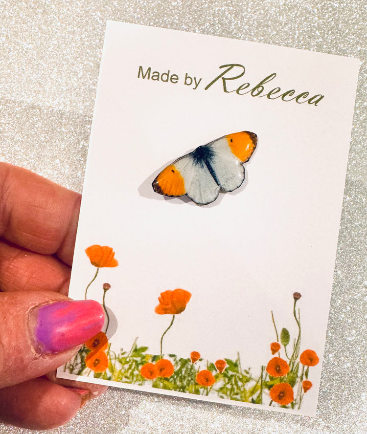 Orange tip butterfly pin