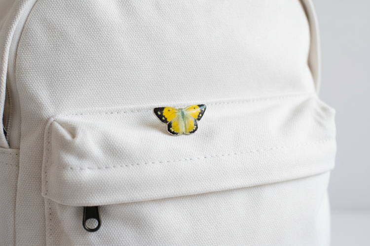 Clouded Yellow Butterfly enamel Pin. made from tin cans