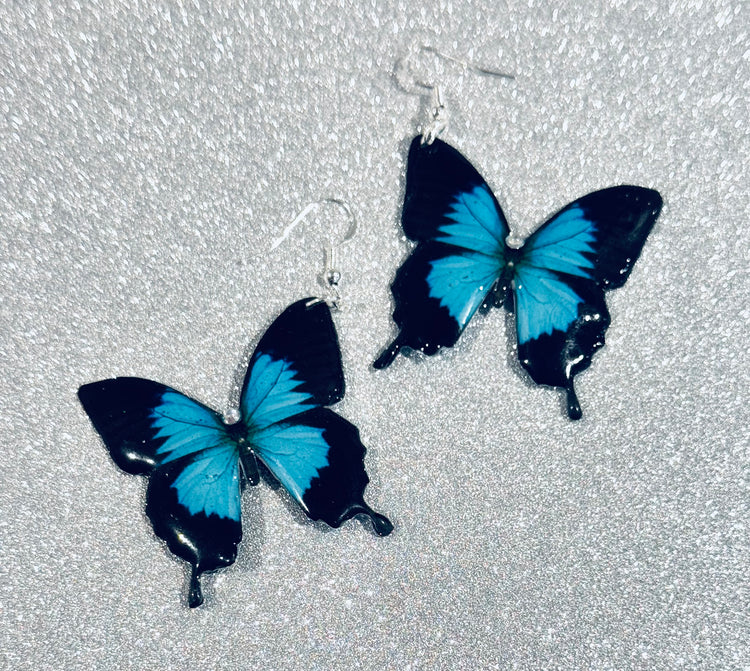blue Monarch butterfly earrings.