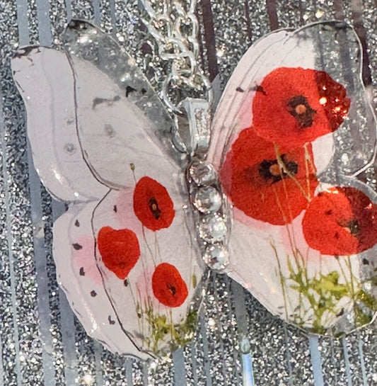 Remembrance day red poppies necklace