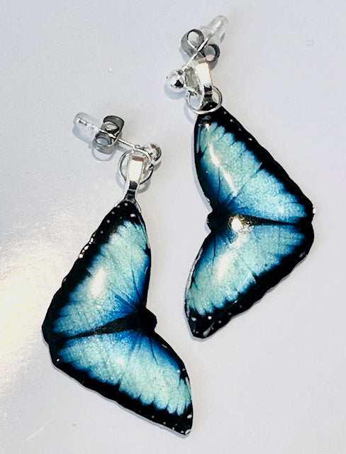blue morpho butterfly resin earrings and pendant