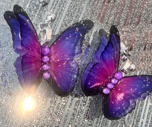 Spectacular pink and lilac butterfly earrings