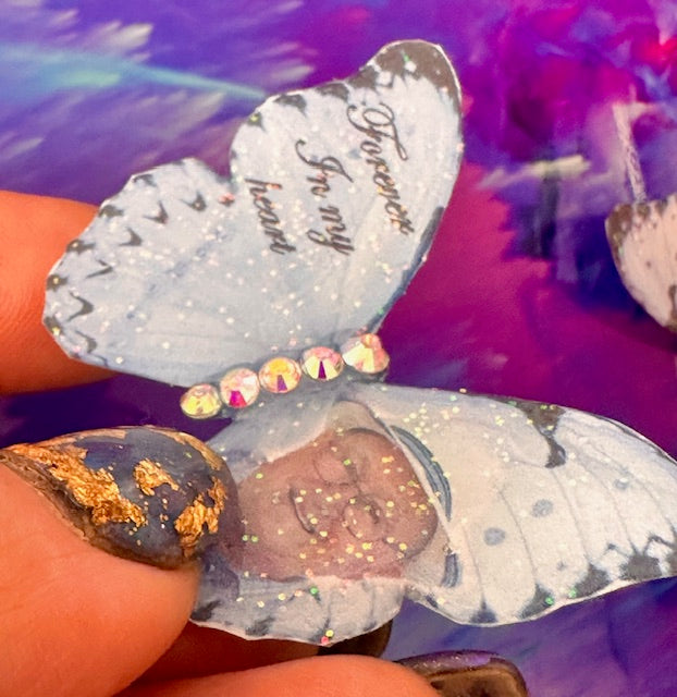 funeral in memory of photo personalised resin butterfly brooch