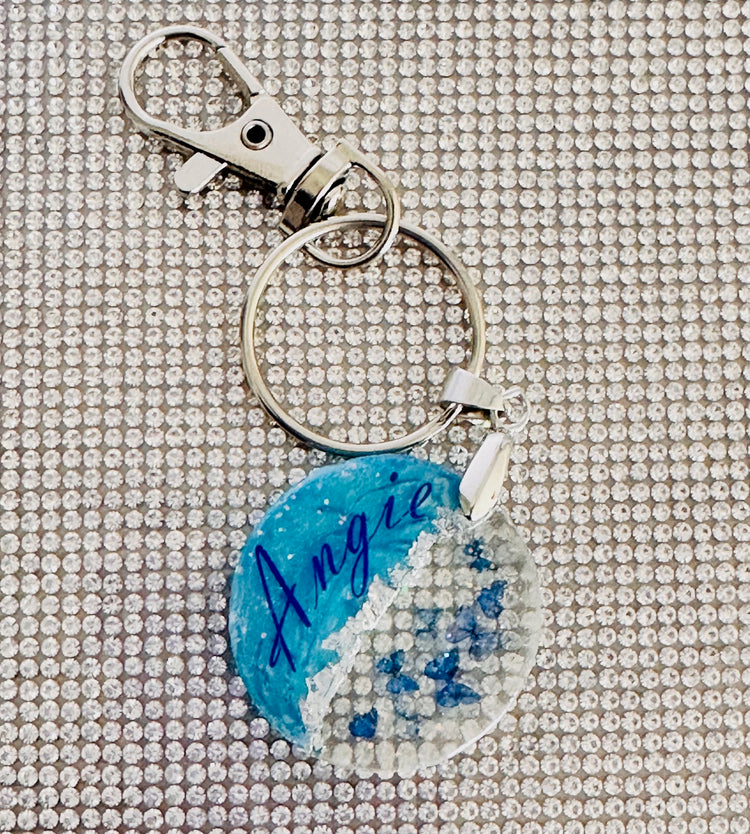 Blue butterfly personalised key ring