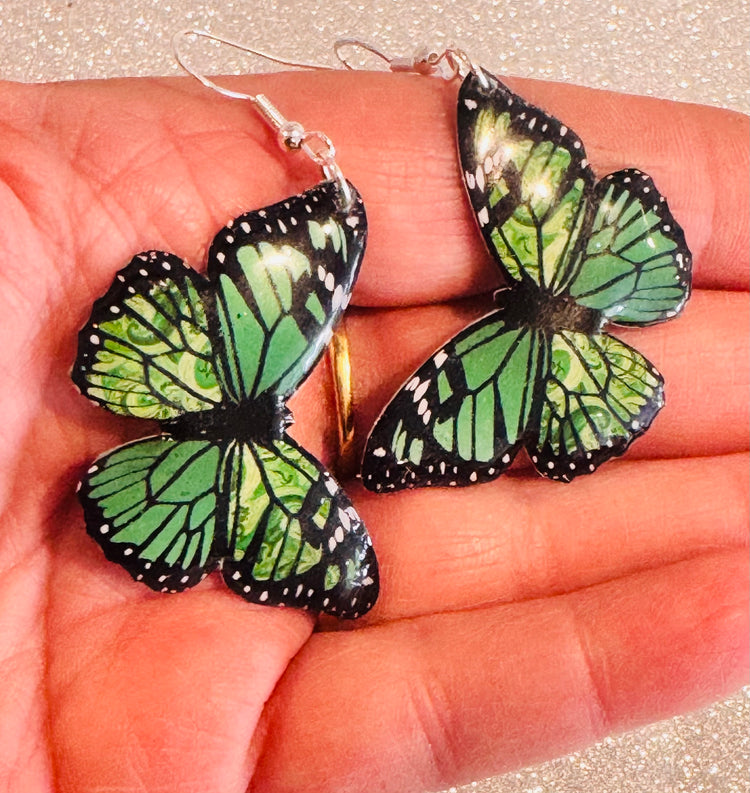green butterfly handmade earrings