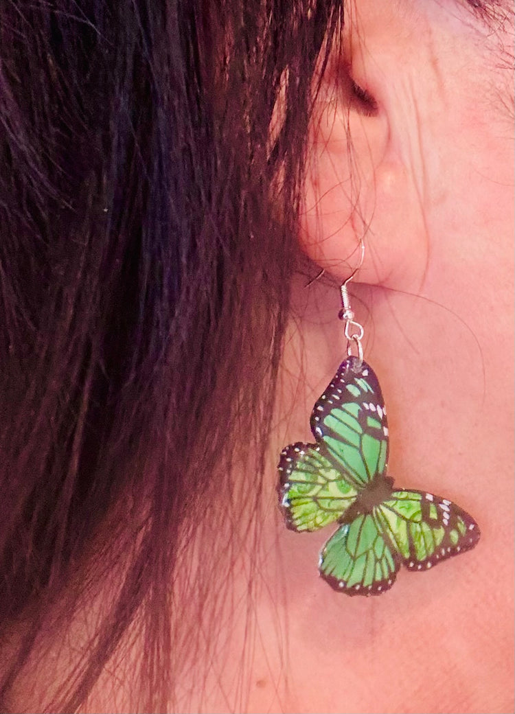 green butterfly earrings