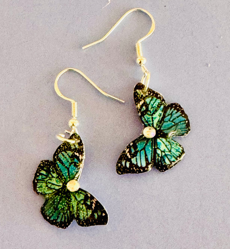small green butterfly dangle earrings