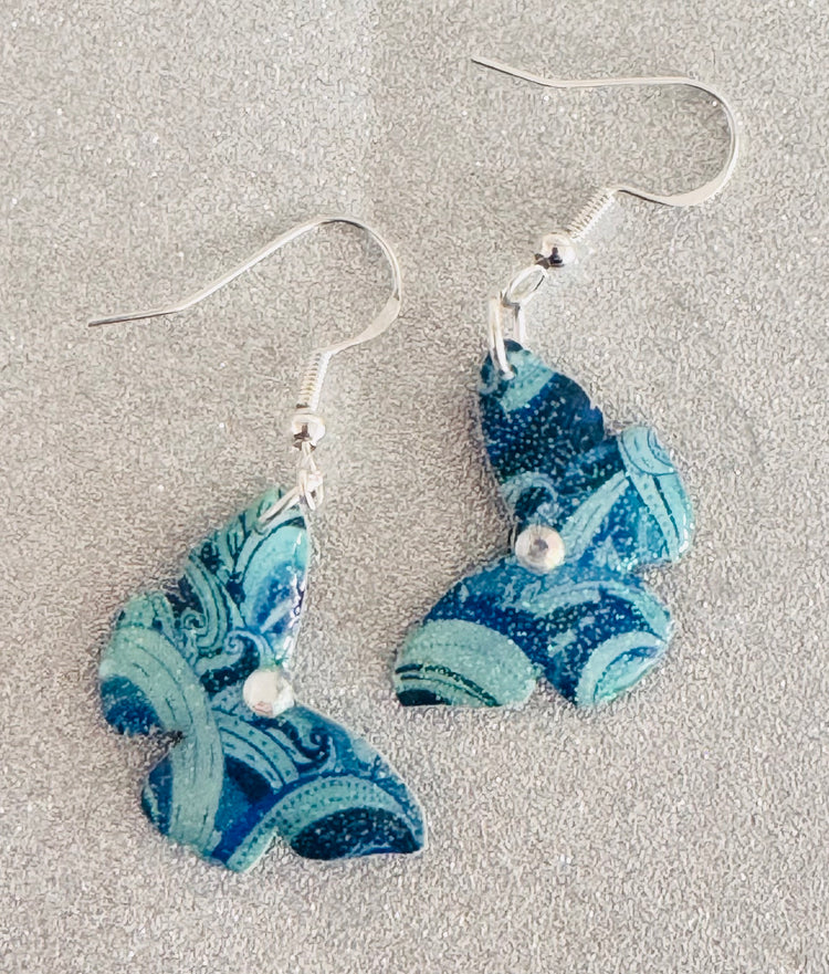 small blue drop butterfly earrings from soda cans