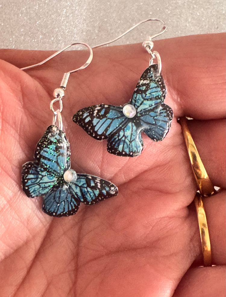 handmade small blue drop butterfly earrings