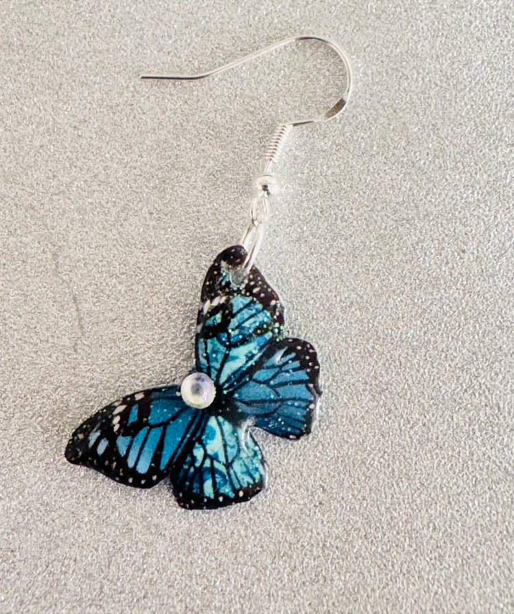 small blue drop butterfly earrings