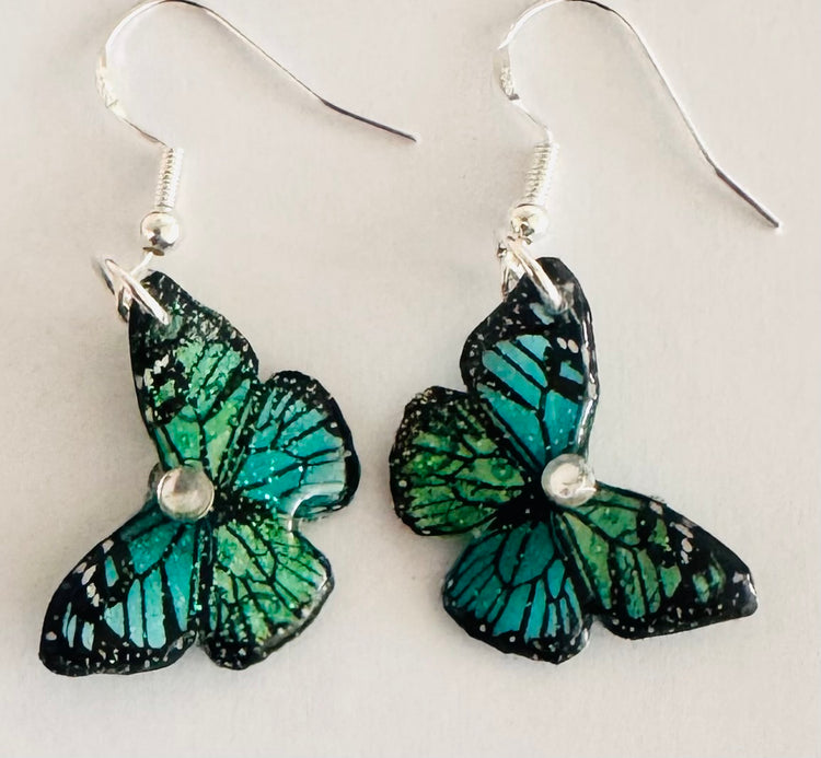 handmade butterfly small green dangle earrings
