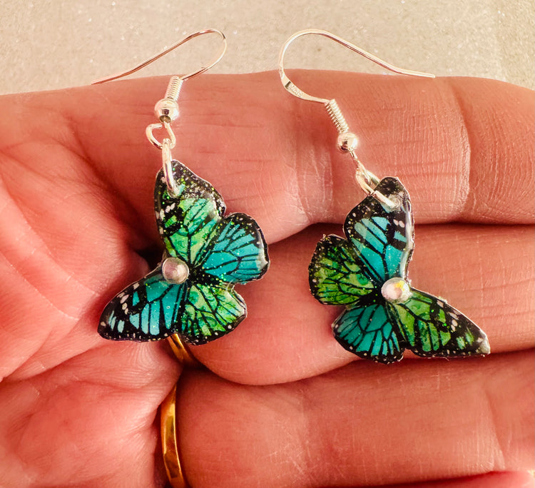 hand crafted from tin cans small green dangle earrings