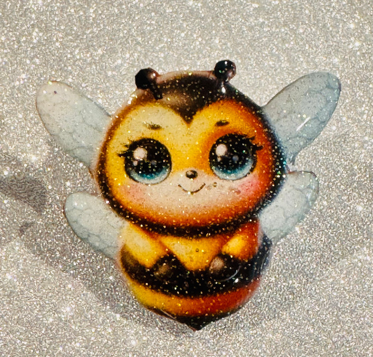 Pretty Bumble bee glittery pin made from recycled tin cans