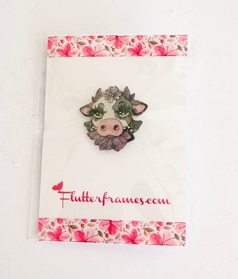 pretty cow unique enamel pin, farm