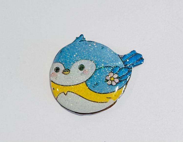 Cute Blue Tit fridge magnet, enamel pin
