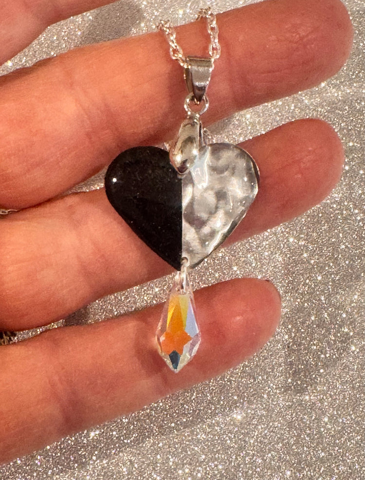 Beautiful black and silver heart earrings