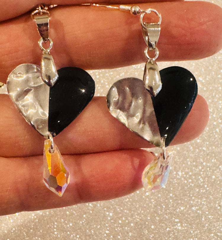 unique hand crafted tin can black and silver earrings