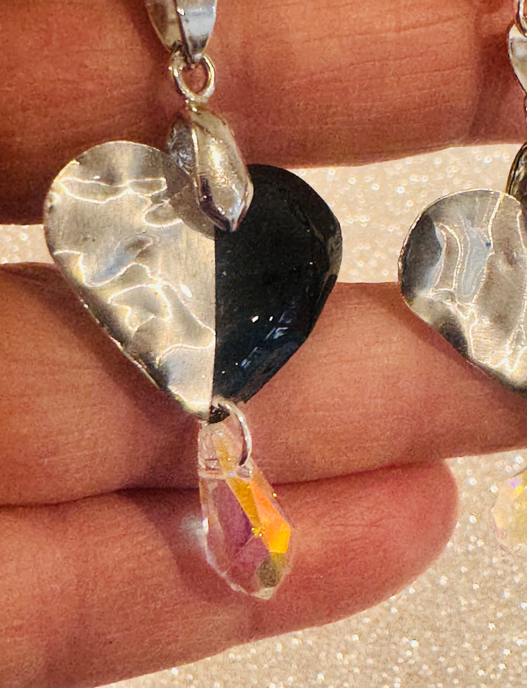 designer unique hand crafted tin can black and silver earrings