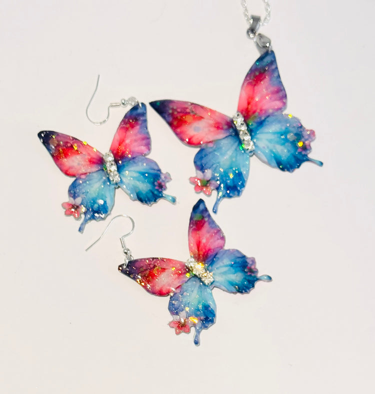 beautiful tin can butterfly earrings and pendant