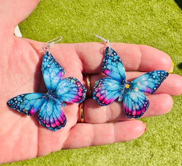 Turquoise and pink butterfly earrings. handmade