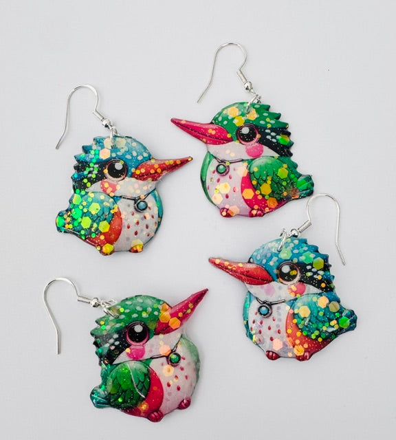 Cute chubby Kingfisher dangle earrings